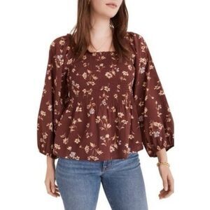 Madewell Lucie Smocked Floral Babydoll Top Size 4
